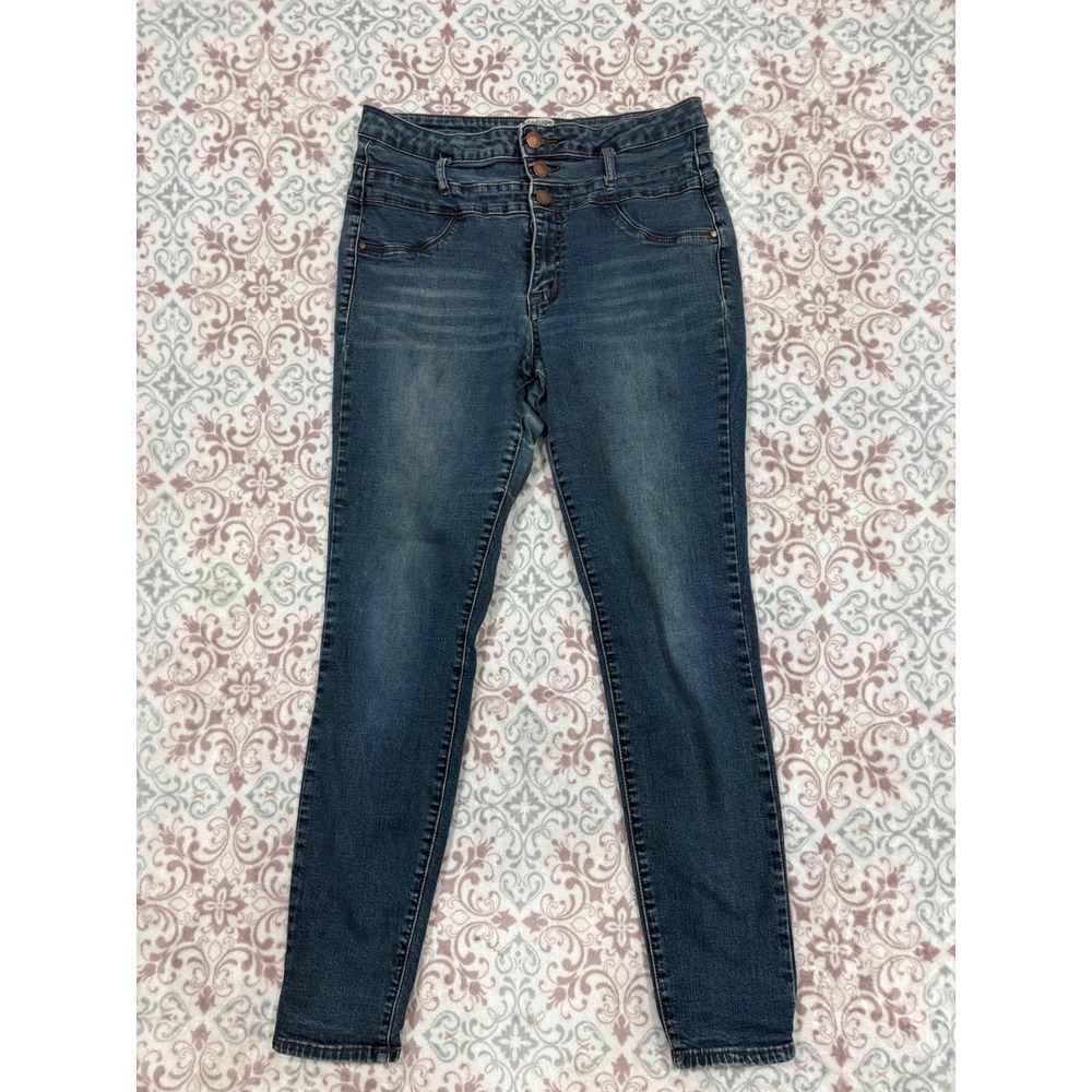 Refuge Womens High Rise Skinny Jeans Size 10 Dark Wash Multi Button Fly Stretch